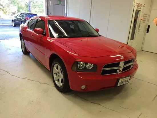 Same red sedan after repair